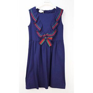 NWT Gucci kids ruffled dress with bow navy blue red green size 10
